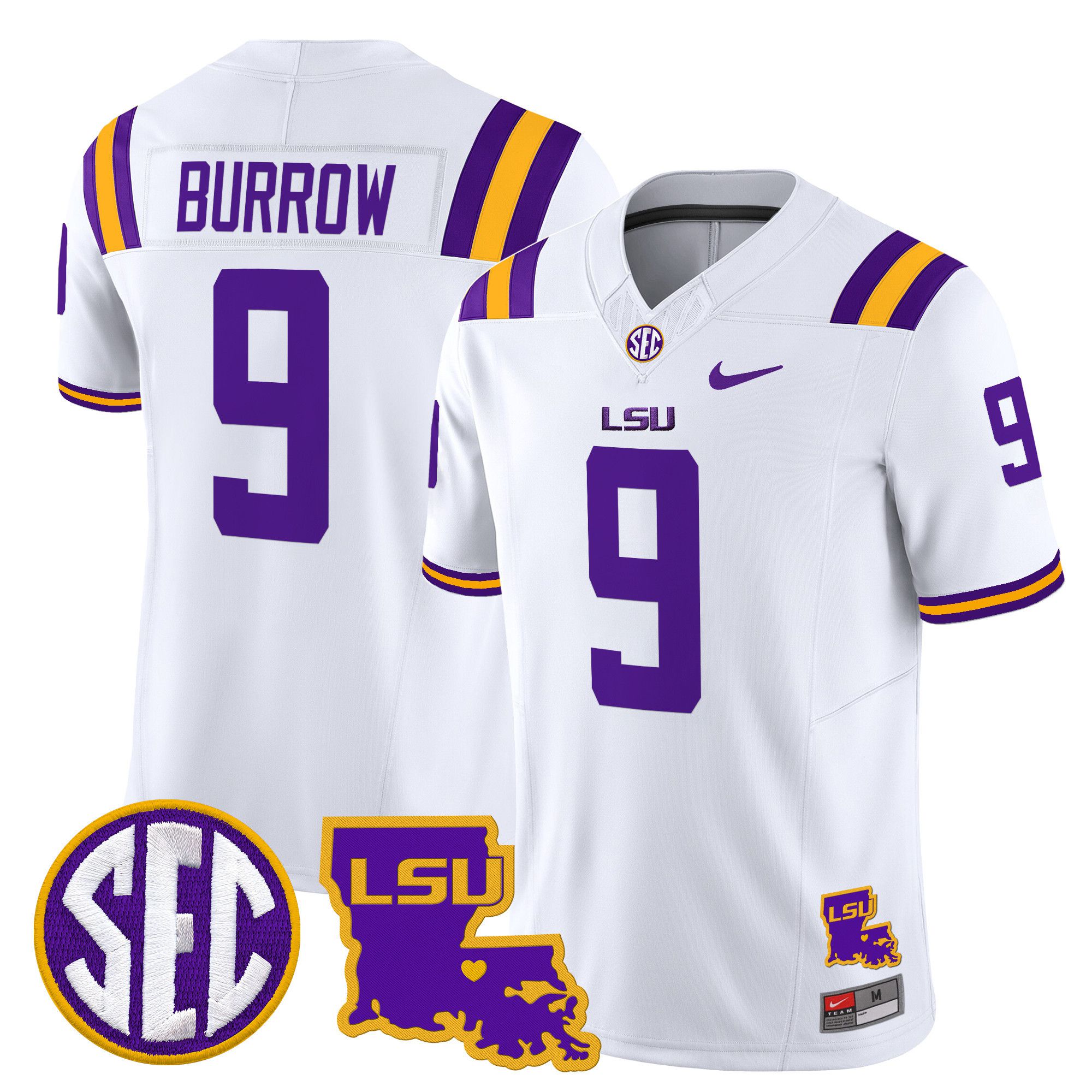 Men LSU Tigers #9 Burrow White 2024 Nike Louisiana Patch Vapor Limited NCAA Jersey->customized nfl jersey->Custom Jersey